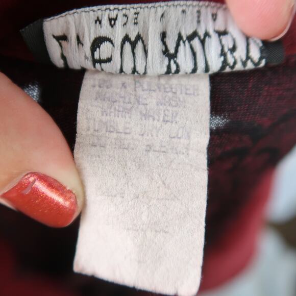 Vintage 90s New Ruby Burgundy Red Floral Velvet Faux Suede Blouse Top XL - Picture 6 of 6